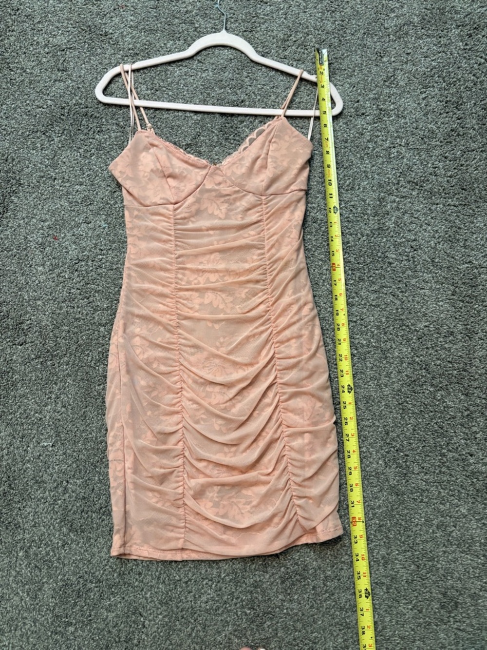 Guess Blush Pink Ruched Lace Mini Dress